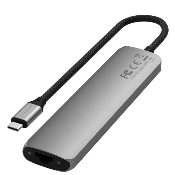 USB ჰაბი SATECHI 7-in-1 USB-C Slim Multiport Adapter with Ethernet (Space Grey) - Primestore.ge