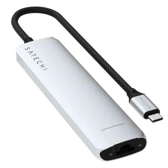 USB ჰაბი SATECHI 7-in-1 USB-C Slim Multiport Adapter with Ethernet (Silver) - Primestore.ge