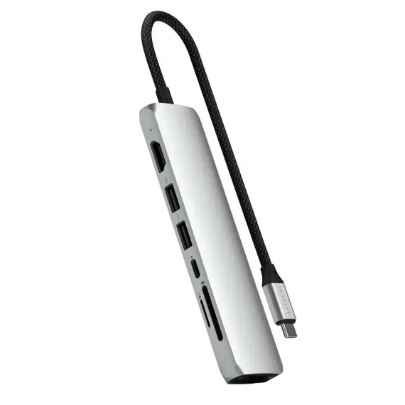 USB ჰაბი SATECHI 7-in-1 USB-C Slim Multiport Adapter with Ethernet (Silver) - Primestore.ge