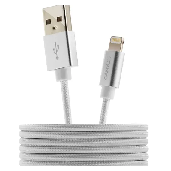 კაბელი CANYON cable MFI-3 Lightning 12W 1m White - Primestore.ge