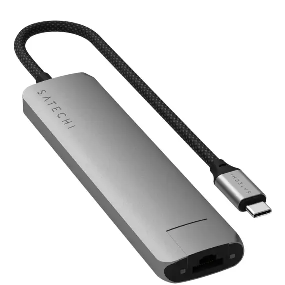 USB ჰაბი SATECHI 7-in-1 USB-C Slim Multiport Adapter with Ethernet (Space Grey) - Primestore.ge
