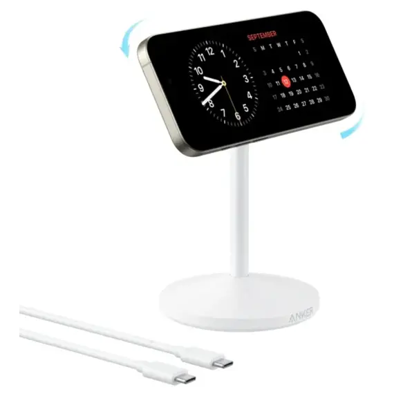 უსადენო დამტენი Anker MagGo Wireless Charger (Single Stand) - White - Primestore.ge