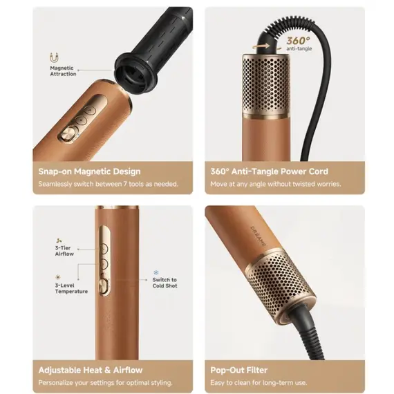 თმის სტაილერი Dreame AirStyle Pro Gold Titanium (AMF18A) - Primestore.ge