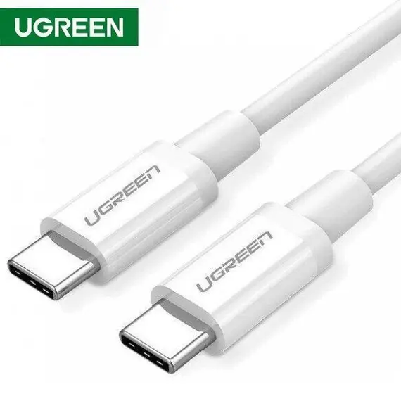 USB კაბელი UGREEN US264 (60520), 60W, Type C 2.0 Male To Male Cable, 2m, White - Primestore.ge