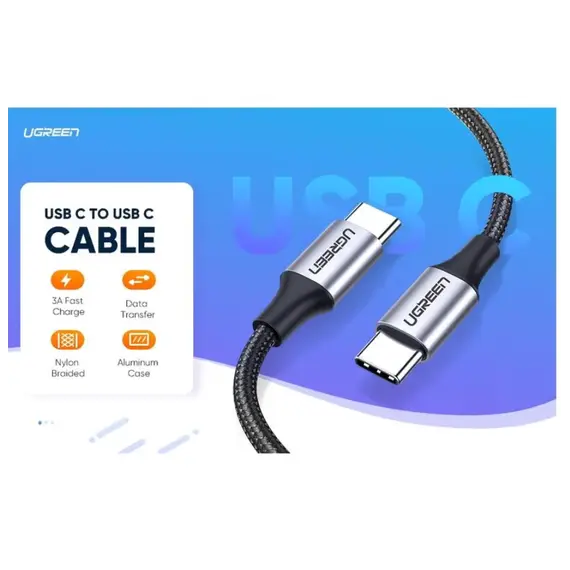 კაბელი Ugreen USB 2.0 C M/M Round Cable 2m Gray Black/50152 - Primestore.ge