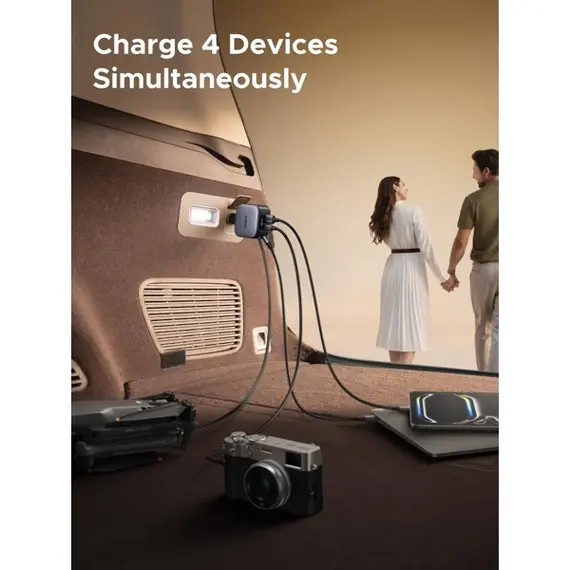მანქანის დამტენი UGREEN EC604 (55910B) Nexode, 145W, Car Charger With Retractable Type-C Cable, Grey - Primestore.ge