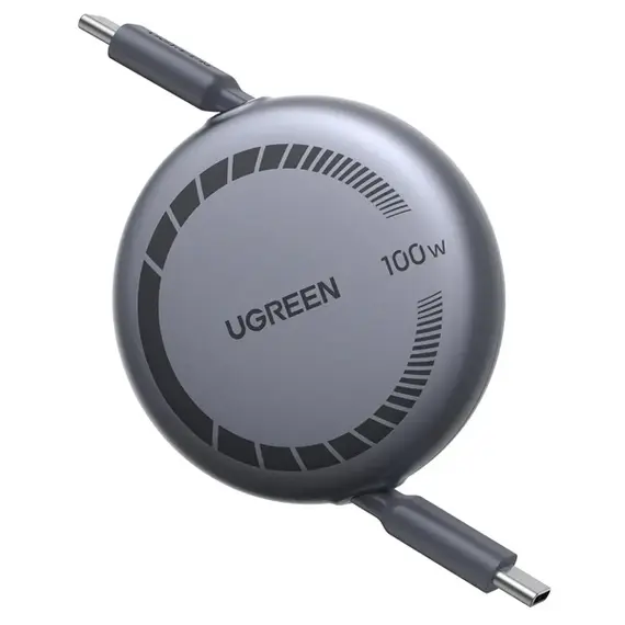 USB კაბელი UGREEN L531 (65905), 100W, Type-C to Type-C PD Fast Charging Retractable Cable, 1m, Grey/Black - Primestore.ge