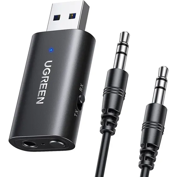 Bluetooth ადაპტერი UGREEN CM523 (60300), USB 2.0 to 3.5mm Bluetooth Transmitter/Receiver Adapter, Black - Primestore.ge