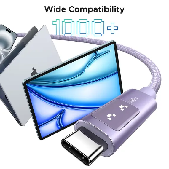 USB კაბელი UGREEN Uno L509 (65216), 100W, Type-C to Type-C Fast Charging Cable, 2M, Purple - Primestore.ge