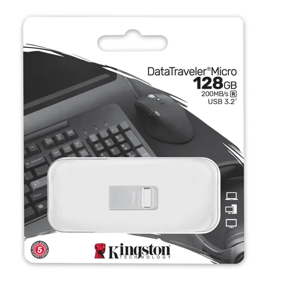 USB ფლეშ მეხსიერება Kingston 128GB USB 3.2 Gen1 DT Micro R200MB/s Metal - Primestore.ge