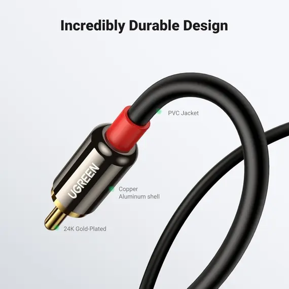 აუდიო კაბელი UGREEN AV116 (10590) 3.5mm to 2 RCA audio cable adapter male to male 3.5mm Audio Line to dual lotus head line 2 rca Aux Audio Cable 3m (Black) - Primestore.ge