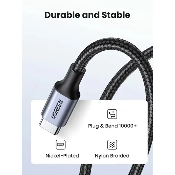 USB კაბელი UGREEN US261 (50149), 60W, Type-C To Type-C, 0.5m, Grey - Primestore.ge