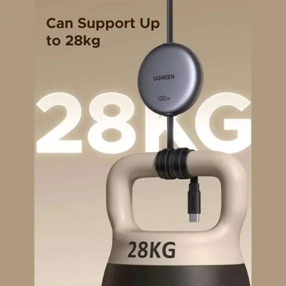 USB კაბელი UGREEN L531 (65905), 100W, Type-C to Type-C PD Fast Charging Retractable Cable, 1m, Grey/Black - Primestore.ge