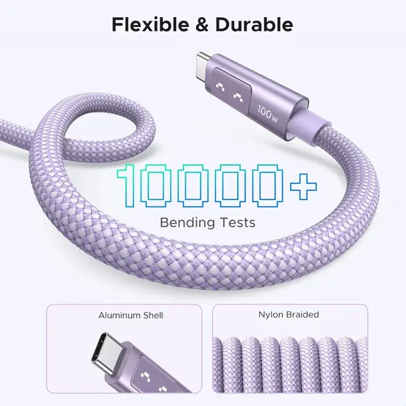 USB კაბელი UGREEN Uno L509 (65216), 100W, Type-C to Type-C Fast Charging Cable, 2M, Purple - Primestore.ge
