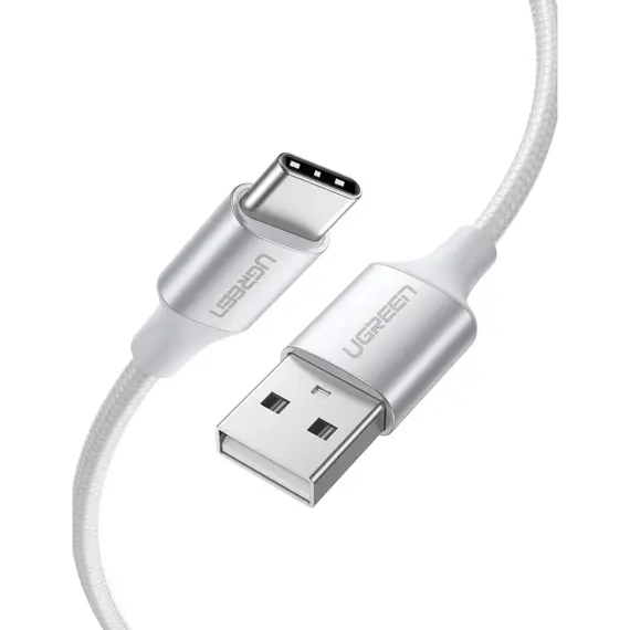 USB კაბელი UGREEN US288 (60131), USB-A 2.0 to Type-C Cable Nickel Plating Aluminum Braid, 1m, White - Primestore.ge