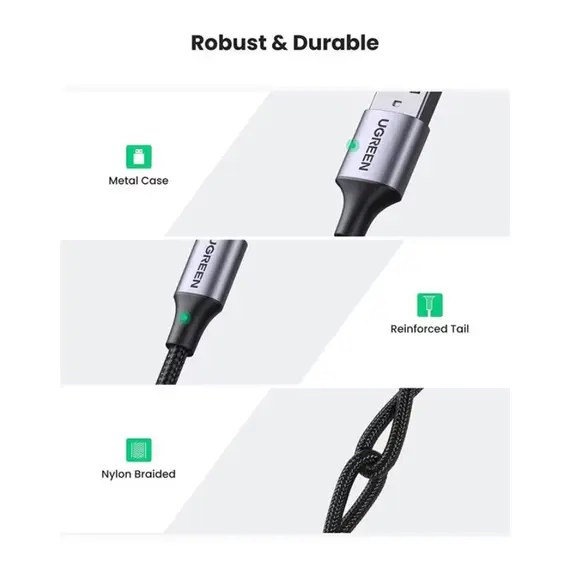 კაბელი Ugreen USB 2.0 A to USB-C Cable 2m Black/60128 - Primestore.ge