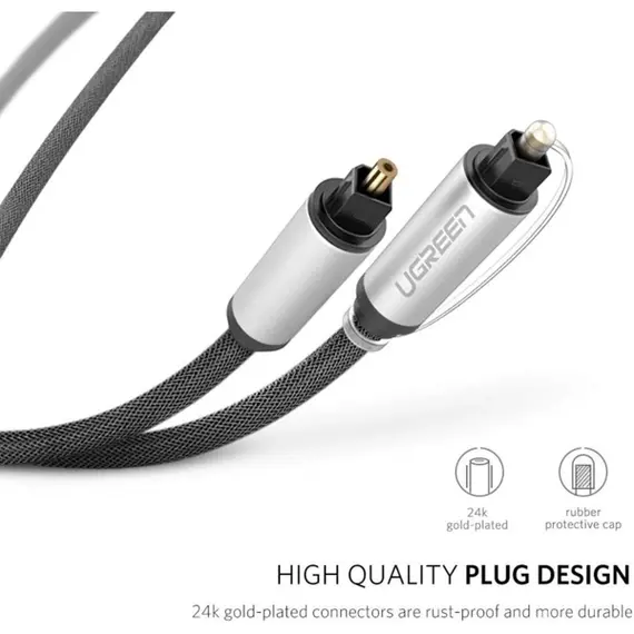 ოპტიკური აუდიო კაბელი UGREEN AV108 (10540), Toslink Optical Audio Cable, 2m, Black/Silver - Primestore.ge