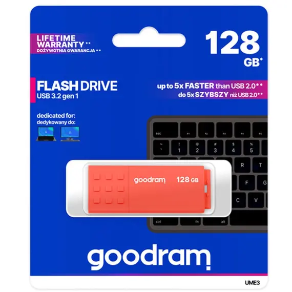 USB ფლეშ მეხსიერება Flash Goodram 128GB UME3 ORANGE USB 3.2 Gen 1 - Primestore.ge