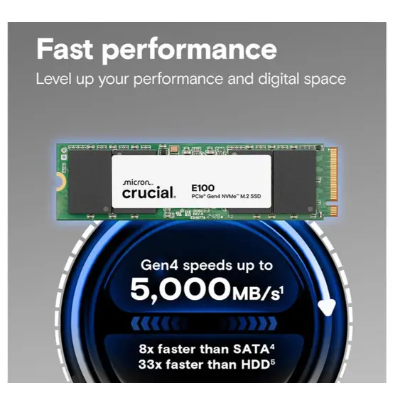 მყარი დისკი CRUCIAL SSD PCIE G4 M.2 NVME 1TB E100 CT1000E100SSD8 - Primestore.ge