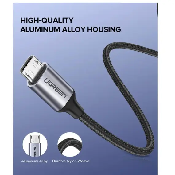 კაბელი Ugreen USB 2.0 A to Micro USB  1.5m Black/60147 - Primestore.ge