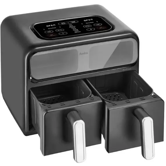 აეროგრილი Amica 2400W, bowl 2*4.0L, touch control, 8 auto. programs, plastic, black - Primestore.ge