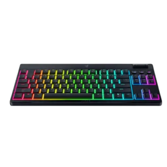 კლავიატურა Razer Keyboard mechanical BlackWidow V4 Low-profile TKL HyperSpeed, 87key, Yellow Switch, USB-A/WL/BT, EN, RGB, black - Primestore.ge