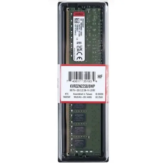 ოპერატიული მეხსიერება Kingston 8GB 3200MHz DDR4 DIMM CL22 1Rx8 1G x 8-bit - Primestore.ge