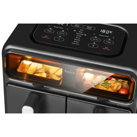 აეროგრილი Amica 2400W, bowl 2*4.0L, touch control, 8 auto. programs, plastic, black - Primestore.ge