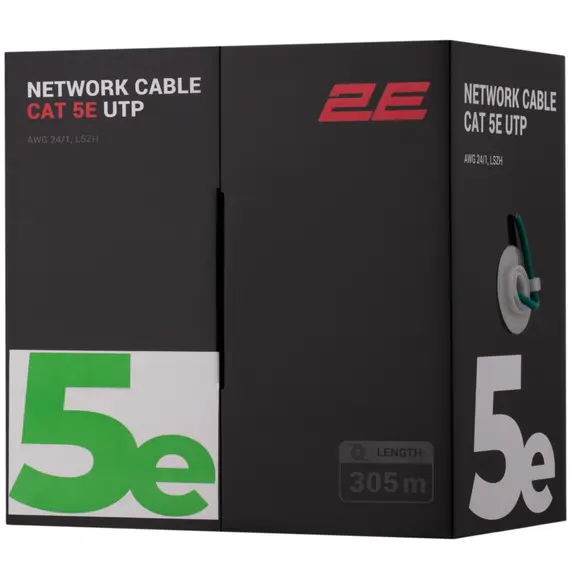 ქსელის კაბელი 2E CAT 5e UTP, 305m, AWG 24/1, LSZH 305M/Easy pull box packin  | green - Primestore.ge