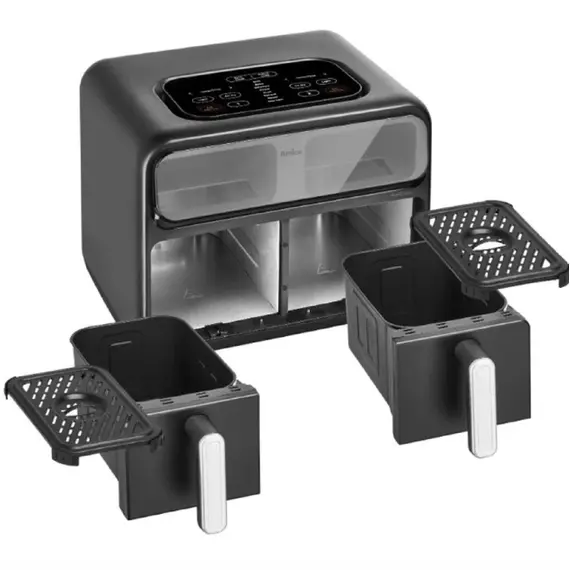 აეროგრილი Amica 2400W, bowl 2*4.0L, touch control, 8 auto. programs, plastic, black - Primestore.ge