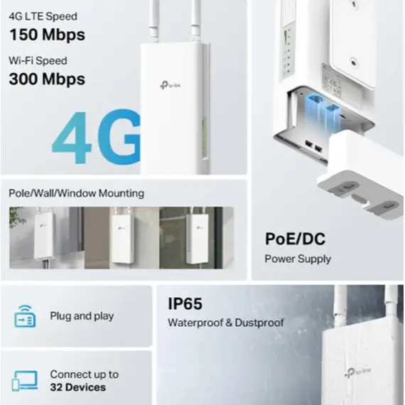 როუტერი TP-link TL-MR100-Outdoor 300Mbps Wireless N 4G LTE Outdoor Router - Primestore.ge
