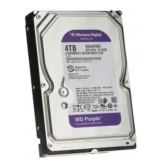 მყარი დისკი Western Digital HDD SATA 4TB 5400RPM 128MB PURPLE WD44PURZ WDC - Primestore.ge