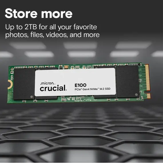 მყარი დისკი CRUCIAL PCIE G4 M.2 NVME 2TB E100 CT2000E100SSD8 - Primestore.ge