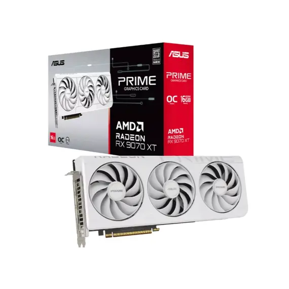 ვიდეო დაფა ASUS Prime Radeon™ RX 9070 XT White OC Edition 16GB GDDR6 - Primestore.ge