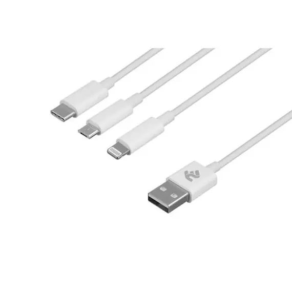 უსბ კაბელი 2E USB 3 in 1 Micro/Lightning/Type C, 5V/2.4A, White,1.2m , 5 image - Primestore.ge