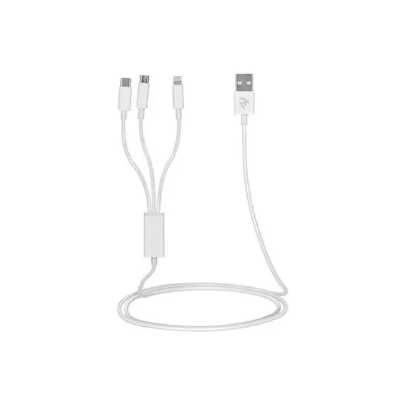 უსბ კაბელი 2E USB 3 in 1 Micro/Lightning/Type C, 5V/2.4A, White,1.2m , 2 image - Primestore.ge