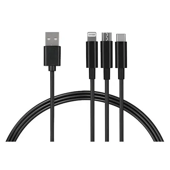 უსბ კაბელი 2E USB 3 in 1 Micro/Lightning/Type C, 5V/2.4A, Black,1.2m , 3 image - Primestore.ge