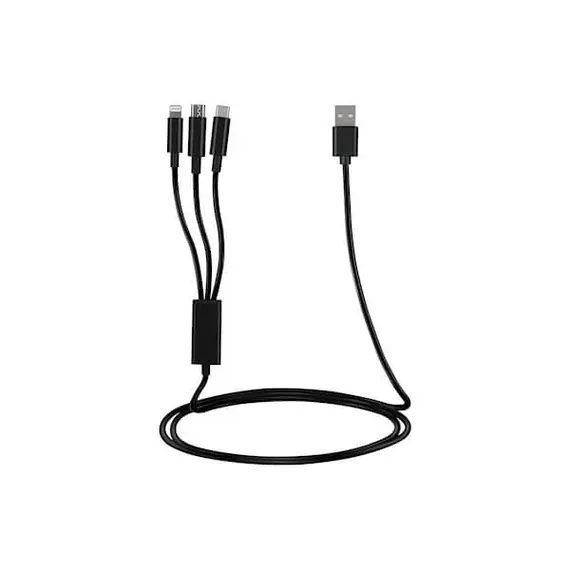 უსბ კაბელი 2E USB 3 in 1 Micro/Lightning/Type C, 5V/2.4A, Black,1.2m , 2 image - Primestore.ge