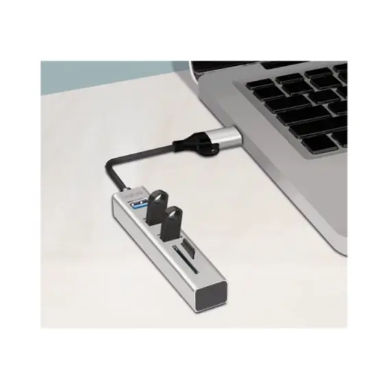 USB ჰაბი Logilink UA0445 USB 3.0 Hub 3xUSB-A SD/microSD Slot 5Gbps Silver - Primestore.ge
