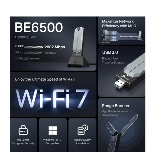 TP-Link Archer TBE400UH BE6500 WiFi 7 Dongle High Gain USB WiFi Adapter, 6 image