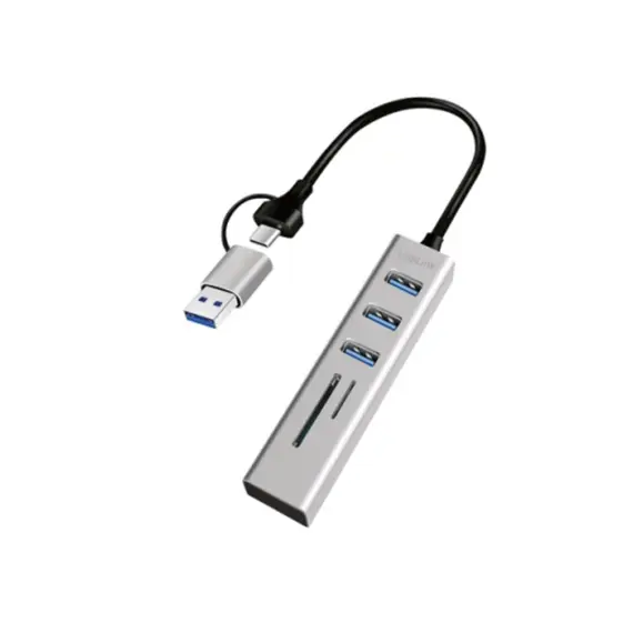 USB ჰაბი Logilink UA0445 USB 3.0 Hub 3xUSB-A SD/microSD Slot 5Gbps Silver - Primestore.ge