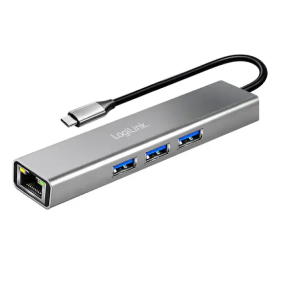 USB ჰაბი Logilink UA0461 USB-C 3-Port Hub Gigabit Adapter 15cm - Primestore.ge