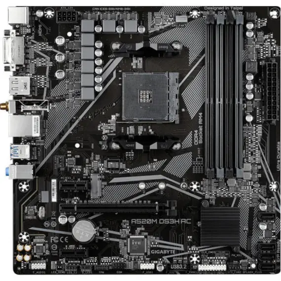 დედა დაფა GIGABYTE Motherboard A520M DS3H AC sAM4 A520 4xDDR4 M.2 HDMI DP Wi-Fi mATX - Primestore.ge