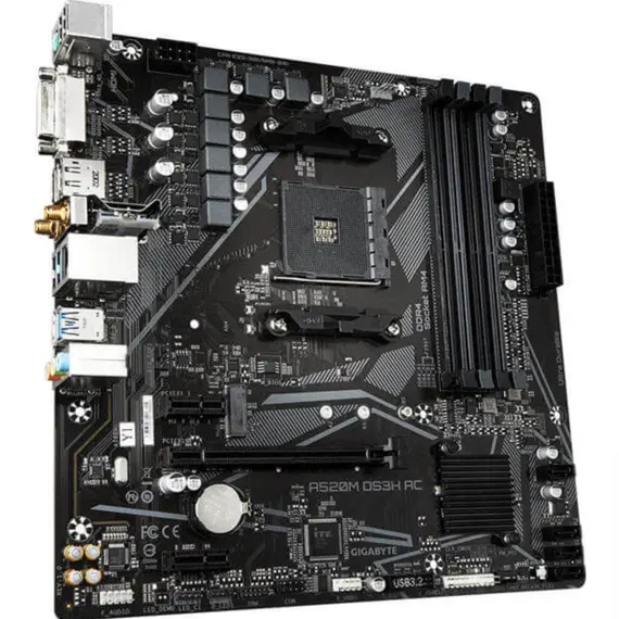 დედა დაფა GIGABYTE Motherboard A520M DS3H AC sAM4 A520 4xDDR4 M.2 HDMI DP Wi-Fi mATX - Primestore.ge