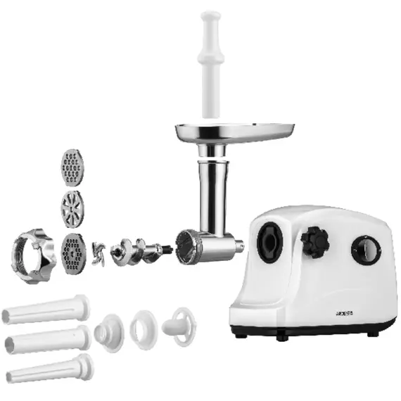 ხორცსაკეპი მანქანა ARDESTO Meat grinder , 1600W, 1.6kg/min, 3 cutting plates, sausages nozzle, plastik, white - Primestore.ge