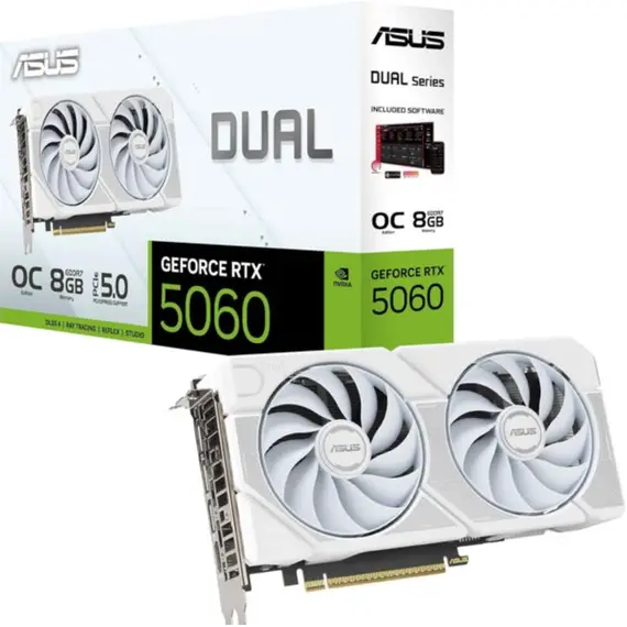 ვიდეო დაფა ASUS Graphic Card GeForce RTX 5060 8GB GDDR7 OC DUAL-RTX5060-O8G-WHITE - Primestore.ge