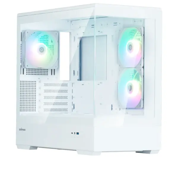 კომპიუტერის ქეისი Zalman Computer case P30 White V2, without PSU, 1xUSB3.0, 1хUSB Type-C, 3x120mm ARGB, TG Front/Side Panel, mATX, White - Primestore.ge