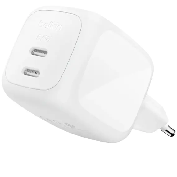 ადაპტერი BELKIN 67w Dual USB-C PD wall Charger with PPS, White - Primestore.ge