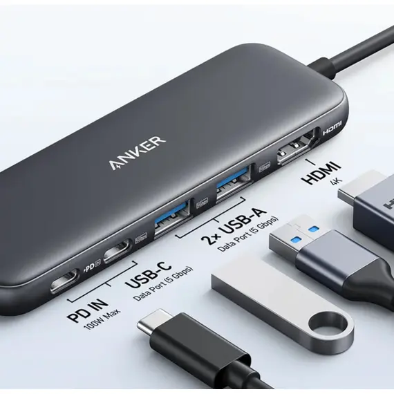 ჰაბი Anker 332 USB-C Hub (5-in-1) - Black - Primestore.ge