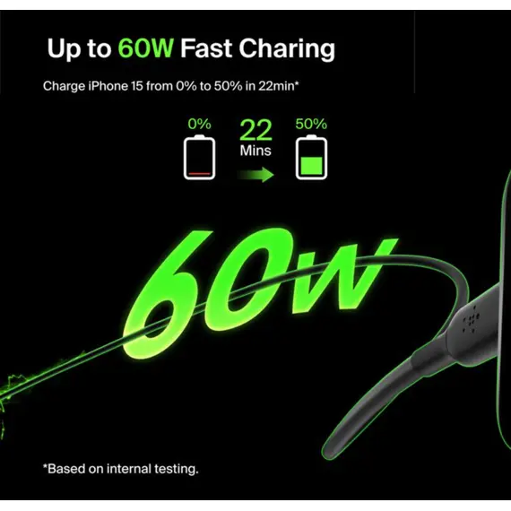 კაბელი Belkin сable USB-C > USB-C charge/data, 1m, 60W, Type-C, PVC, black - Primestore.ge